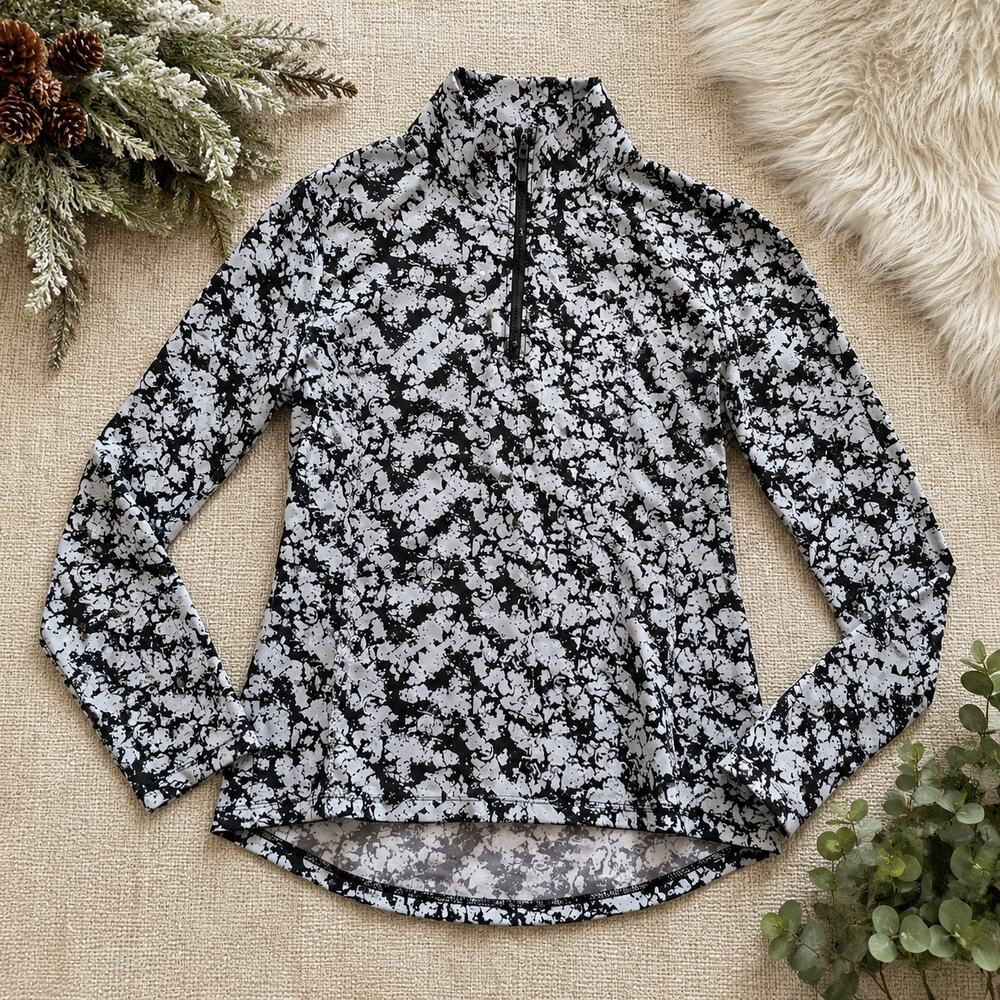 SnoSkins 1/4 Zip Mock Neck Base Layer Top Black White Abstract Women's Medium
